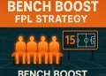 "Bench Boost FPL Strategy graphic with substitutes’ bench glowing in Stadscore orange and white branding, showing when to use Bench Boost in Fantasy Premier League